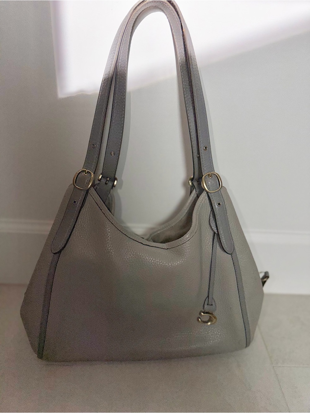 Coach (Discontinued) Lori Pebbled Leather Shoulder Bag in Light Gray